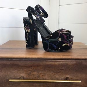 Giuseppe Zanotti Black and Multicolor Embroidered Heels